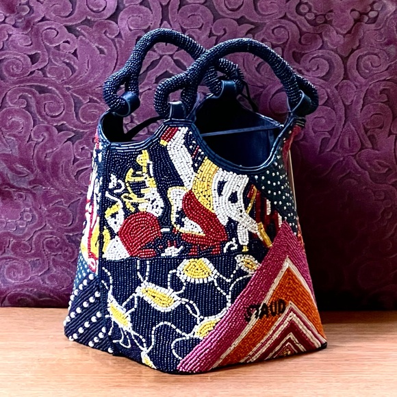 🌺🎉HP🎉🌺 NWT Staud Beaded Cote Bag Patchwork Foulard 🌟Rare Find🌟 - Picture 4 of 16